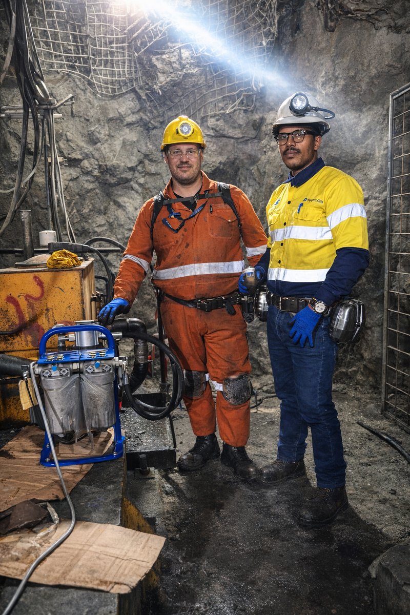 Fleetcare technicians installing a kidney-loop filtration system underground at a Tanzanian mine